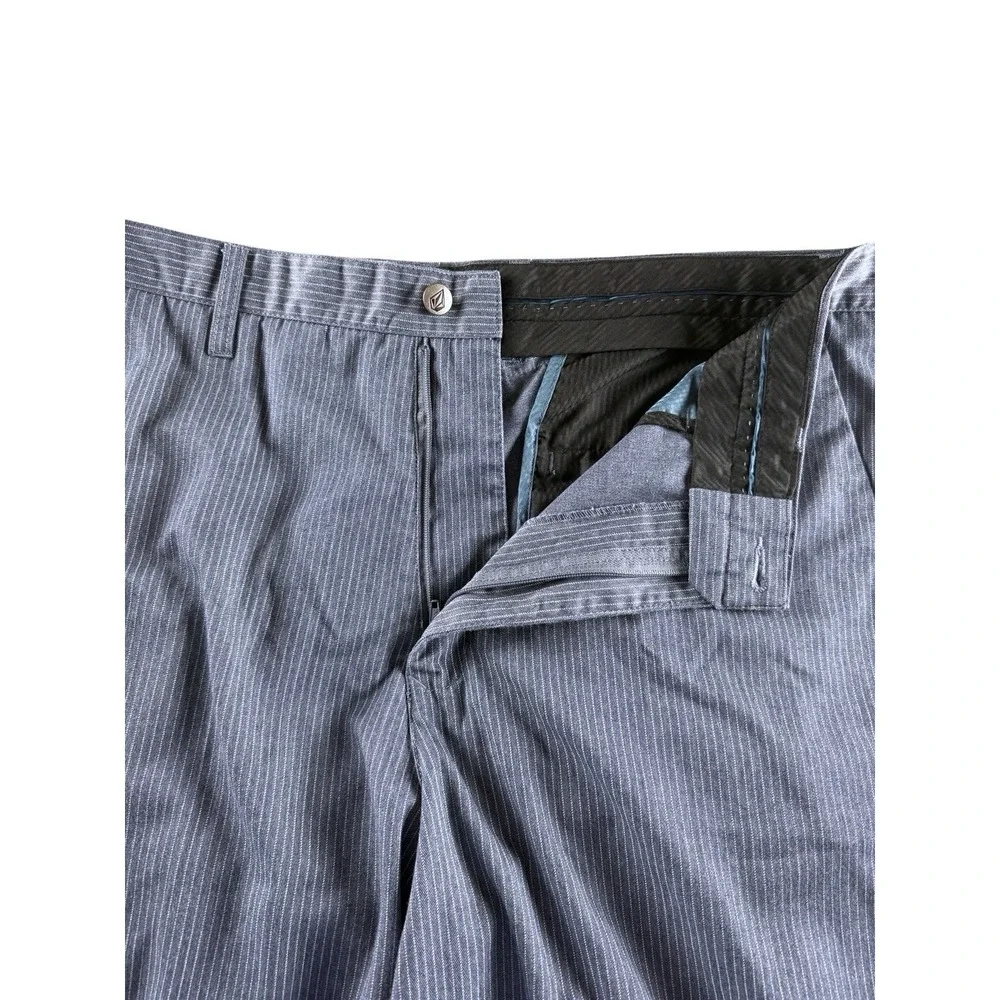 VOLCOM Frickin Stripe Shorts Mens 36 Gray Pinstripe Chino Hybrid Logo
